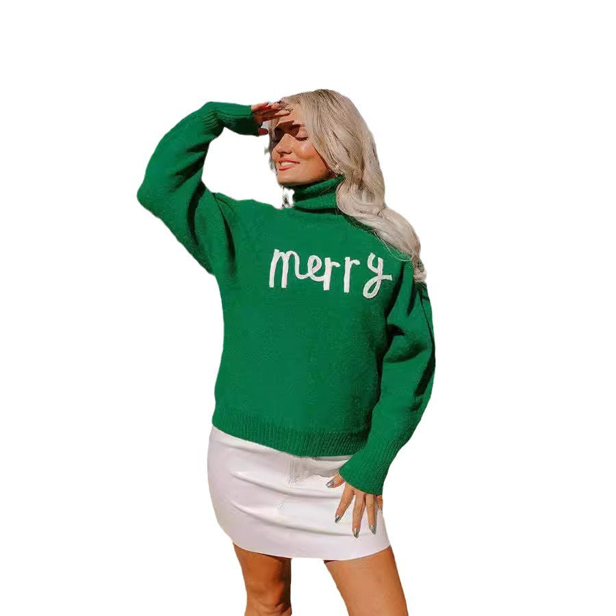 Damen Rollkragenpullover mit lustigem Weihnachtsmotiv EB