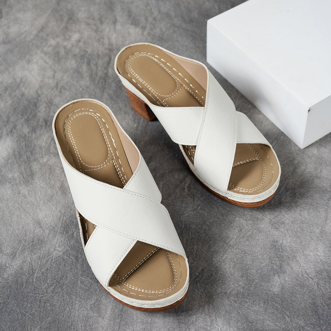 Damen Plattform-Sandalen mit gekreuztem Riemen und komfortablem Blockabsatz EB