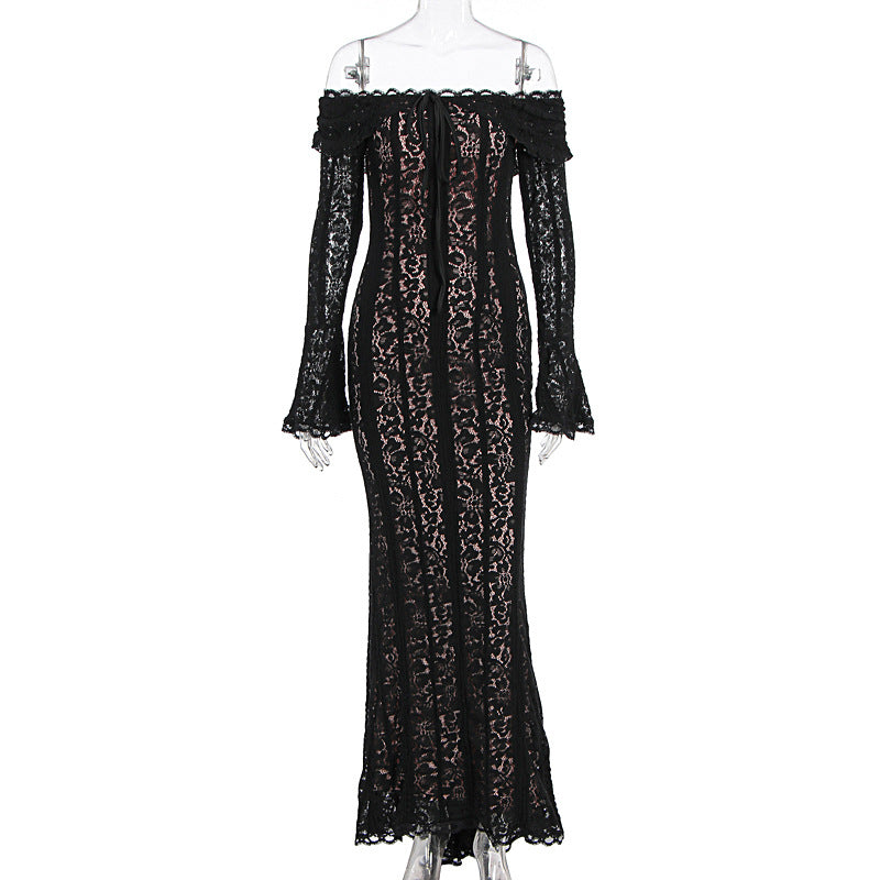 Damen Elegantes Spitzenkleid im figurbetonten Schnitt mit Off-Shoulder Design EB