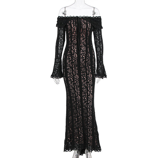 Damen Elegantes Spitzenkleid im figurbetonten Schnitt mit Off-Shoulder Design EB
