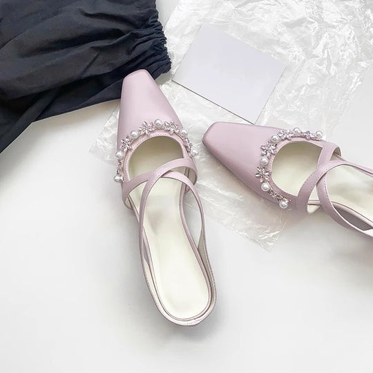 Damen Sling-Heels mit elegantem Perlen- und Blumen-Design EB