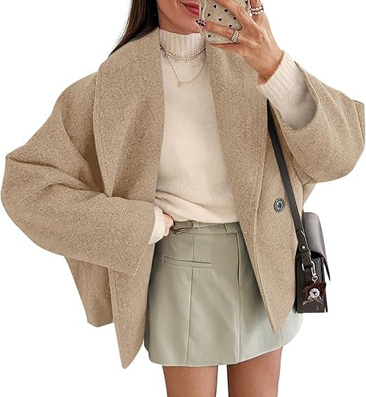 Damen nan oversized Teddyjacke mit großem Schalkragen und Ein-Knopf-Verschluss EB