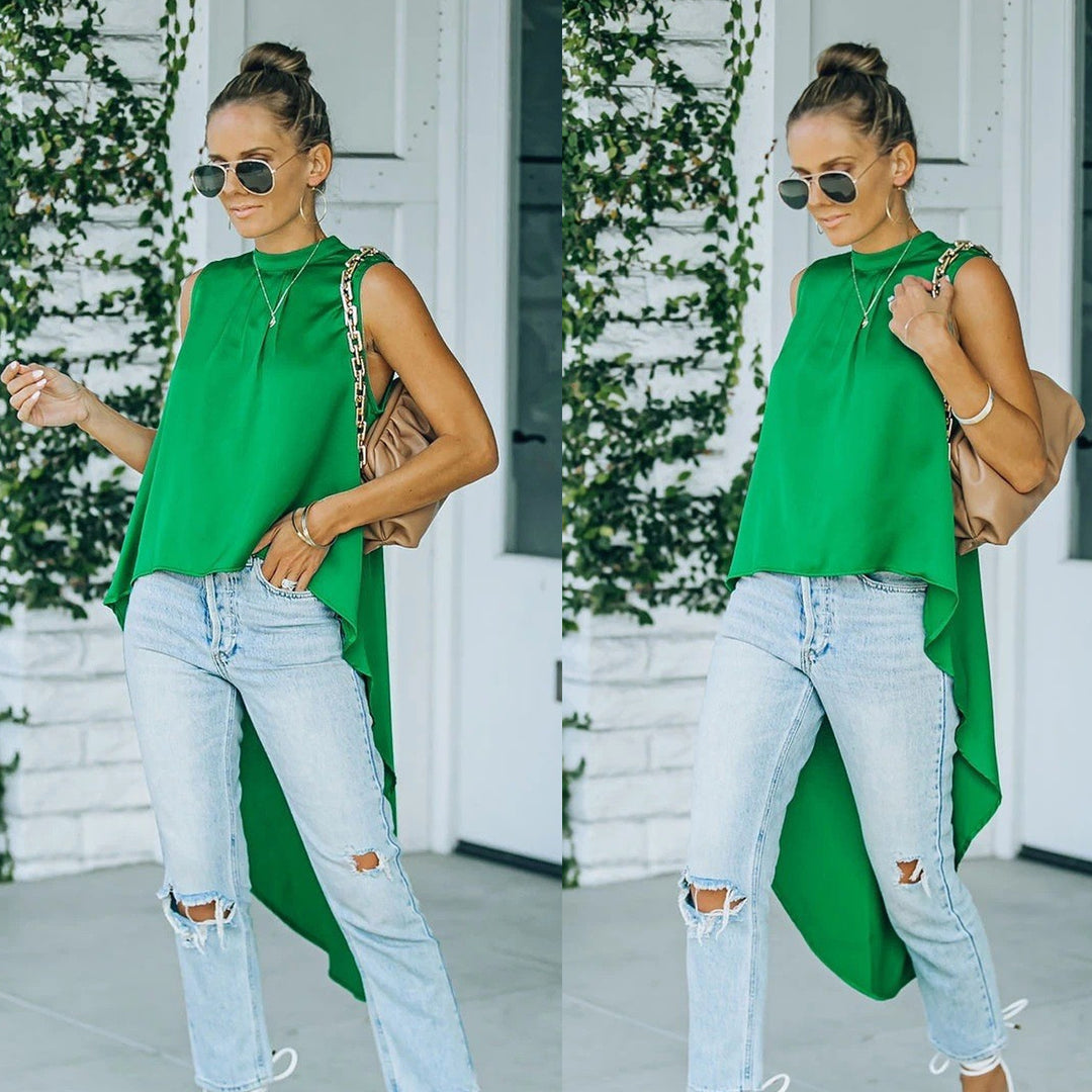Damen Bluse mit asymmetrischem Schnitt und fließendem Material EB