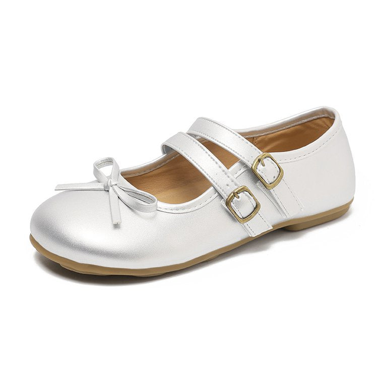 Damen modische Ballerinas mit doppeltem Riemen und dekorativem Schleifendetail EB