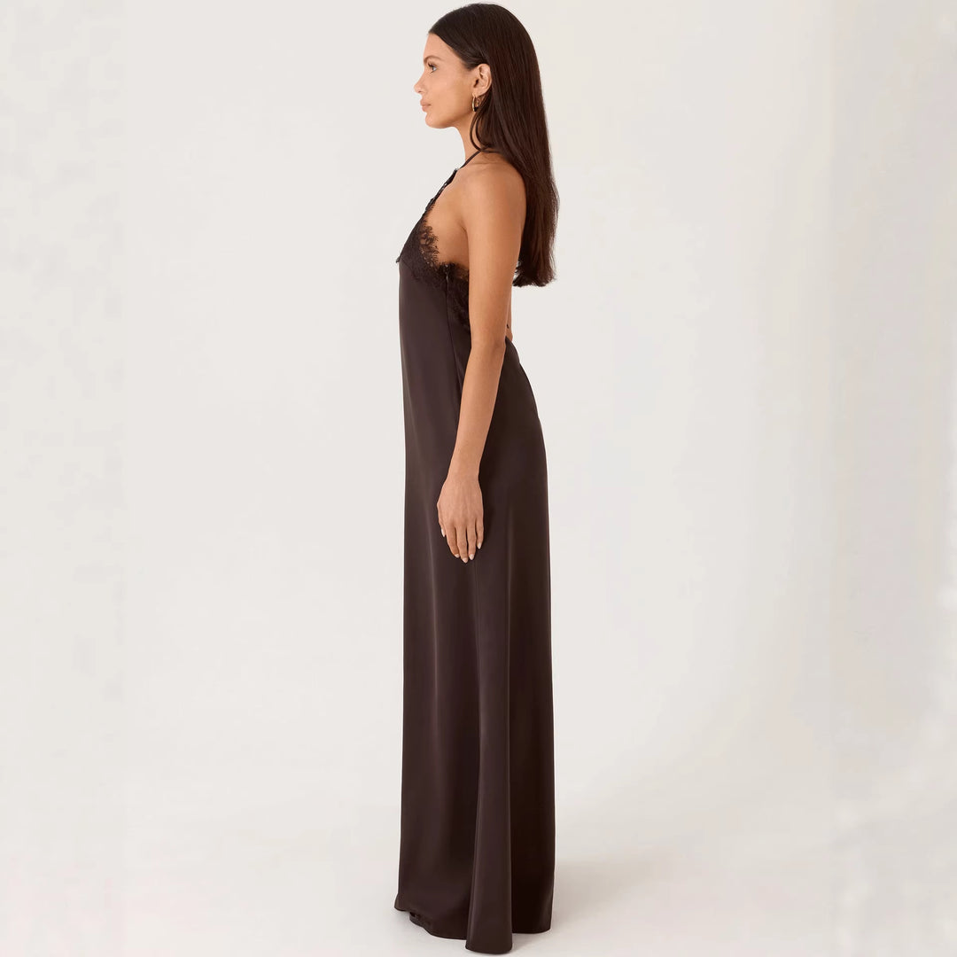 Damen Elegantes Maxikleid mit raffiniertem Spitzen-Bustier und fließendem Stoff EB