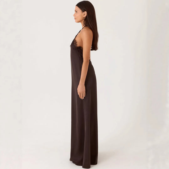Damen Elegantes Maxikleid mit raffiniertem Spitzen-Bustier und fließendem Stoff EB