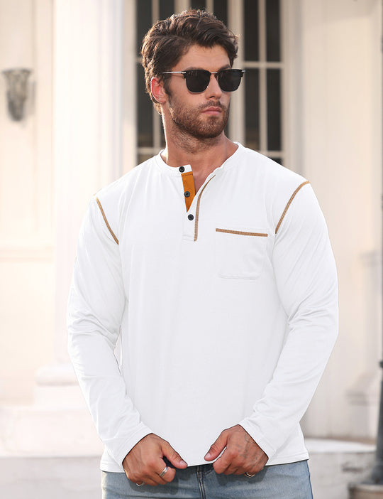 Herren Langarmshirt mit Knopfleiste und Brusttasche EB