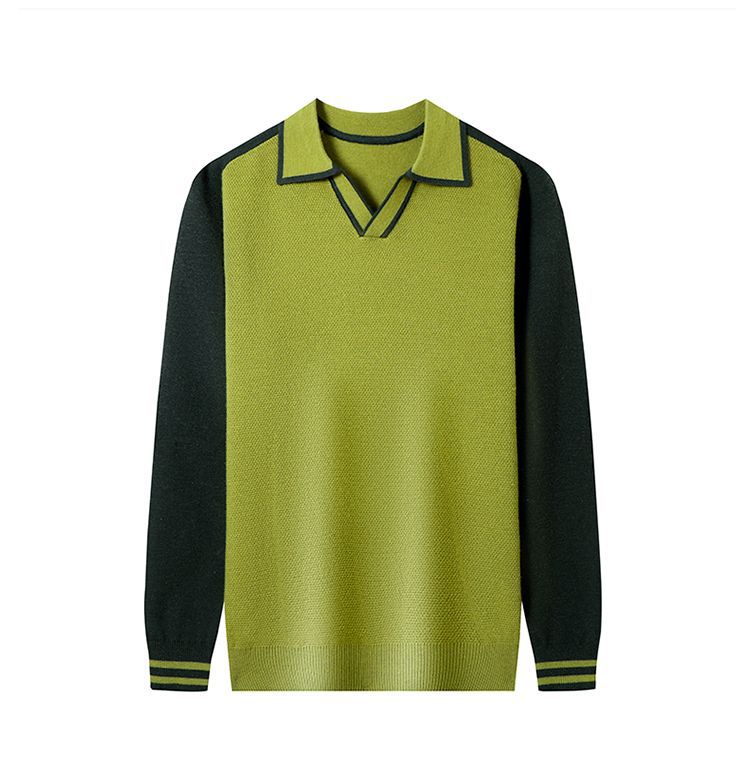 Herren Feinstrickpullover mit V-Ausschnitt und modischem Kontrastdesign EB