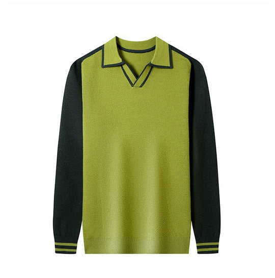 Herren Feinstrickpullover mit V-Ausschnitt und modischem Kontrastdesign EB