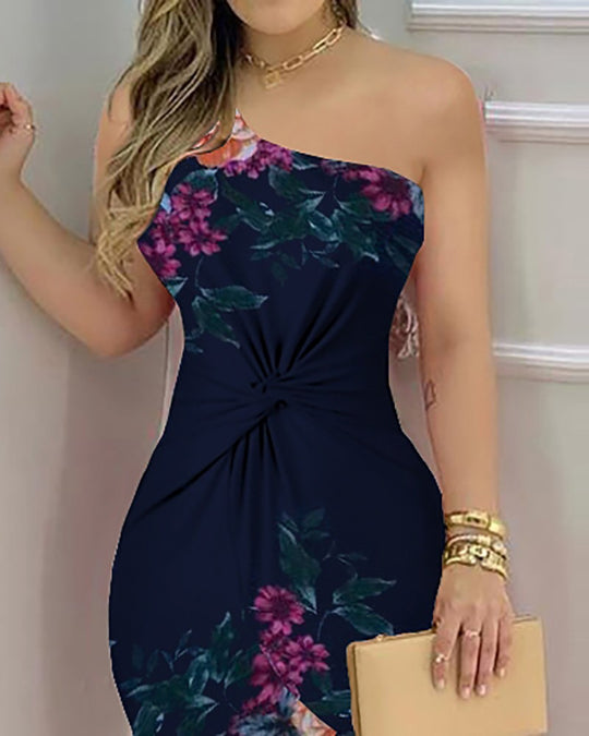 Damen Elegantes Off-Shoulder Kleid mit Volant und Farbblockdesign EB
