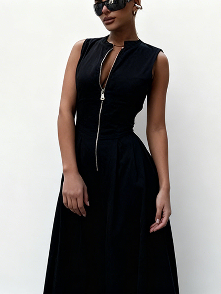 Damen elegantes Sommerkleid mit hochwertigem Reißverschluss und schwingendem Saum EB