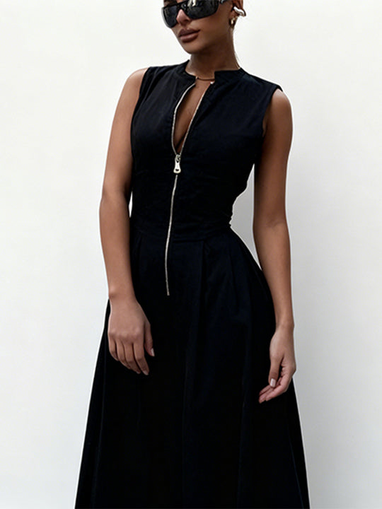 Damen elegantes Sommerkleid mit hochwertigem Reißverschluss und schwingendem Saum EB