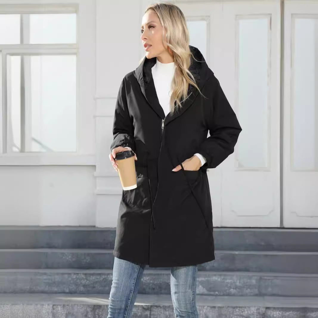 Damen Modische Übergangsjacke mit Kapuze und elastischen Bündchen EB