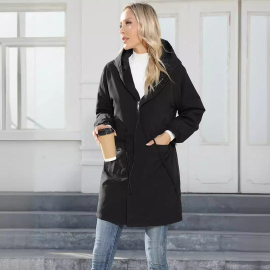 Damen Modische Übergangsjacke mit Kapuze und elastischen Bündchen EB