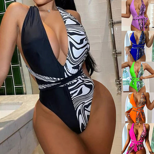 Damen Einteiliger Badeanzug mit raffinierten Schlangenprint-Details EB