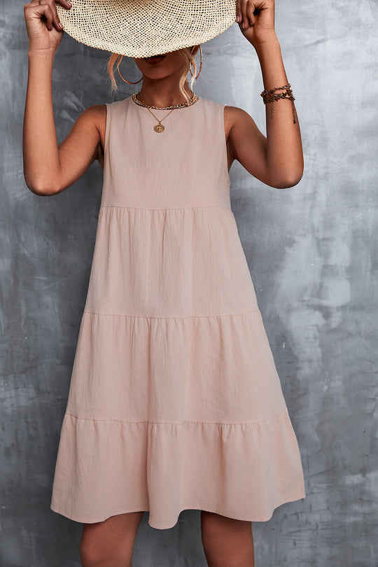 Damen Sommerliches A-Linien Kleid mit voluminösem Rock und ärmellosem Design EB