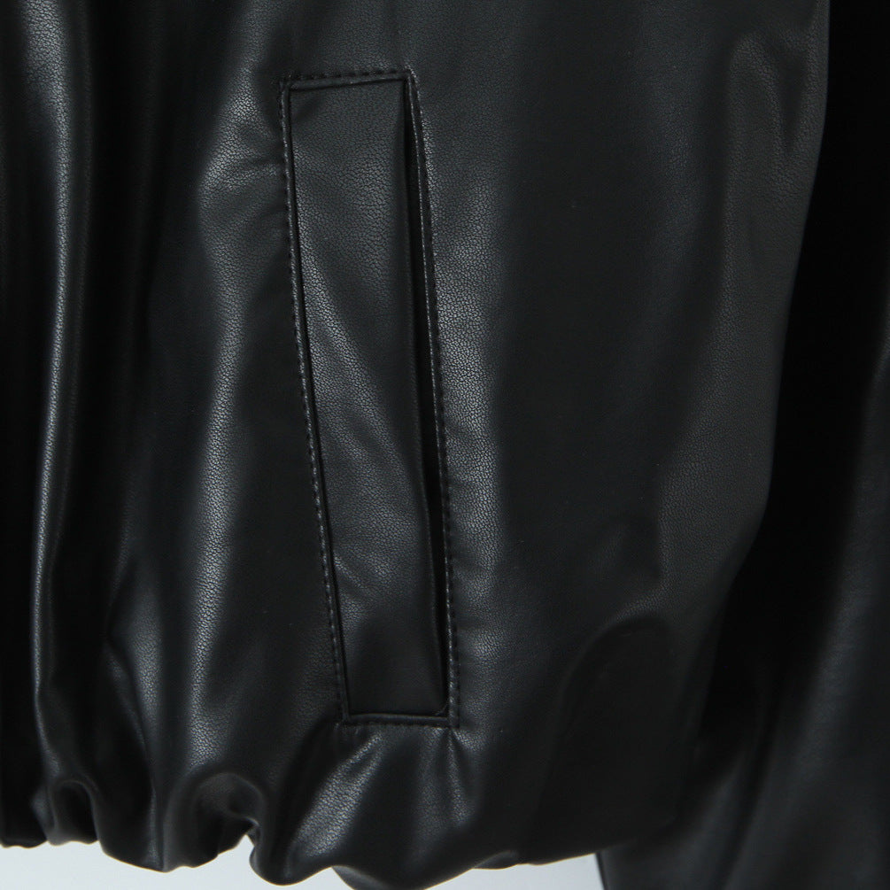 Damen Kunstleder Bikerjacke im lässigen Cropped-Design EB