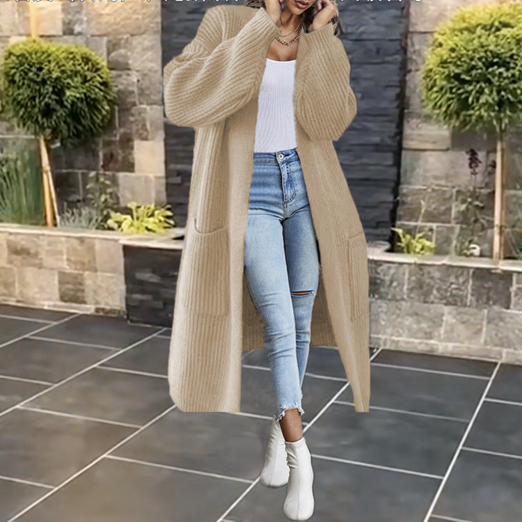Damen Großer Strickmantel mit tiefen Taschen und lässigem Schnitt EB