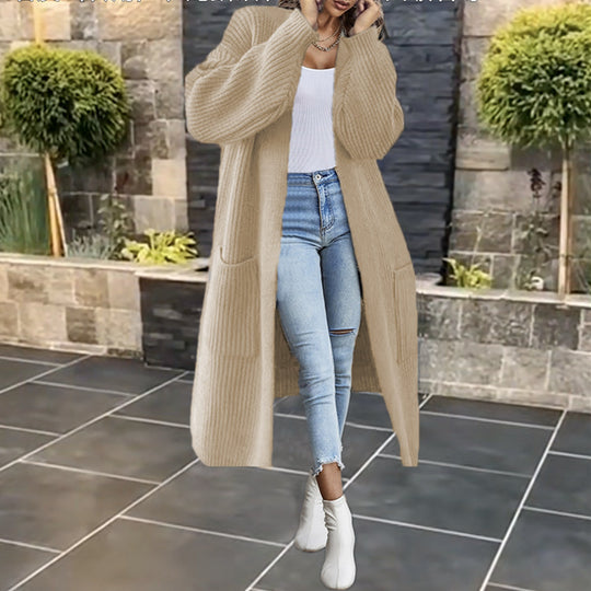 Damen Großer Strickmantel mit tiefen Taschen und lässigem Schnitt EB