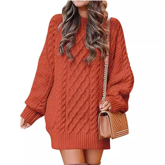 Damen Großer Strickpullover mit Zopfmuster und lässigem Schnitt EB