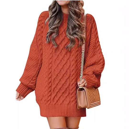 Damen Großer Strickpullover mit Zopfmuster und lässigem Schnitt EB