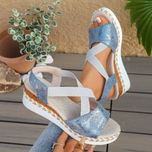 Damen Wedge-Sandalen mit elastischen Riemen und Komfortfütterung EB