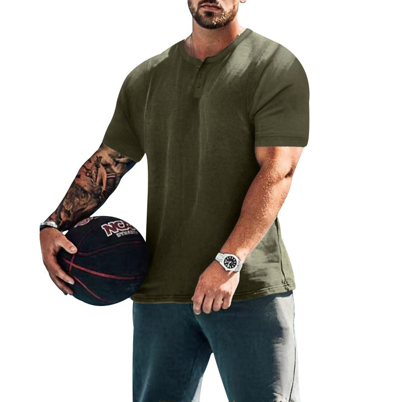 Herren lässiges Kurzarm-Henley-Shirt mit hochwertigem Baumwoll-Mix und praktischem Knopfdesign EB