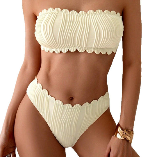 Damen Bandeau-Bikini mit modischem Wellenmuster EB