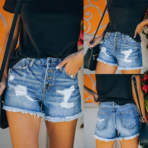 Damen Denim-Shorts mit ausgefranstem Saum und stylischen Rissen EB