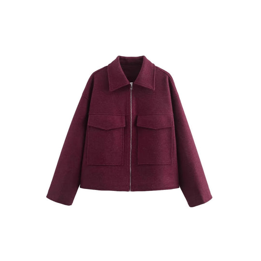 Damen lässige Overshirt-Jacke mit Taschen und Reißverschluss EB