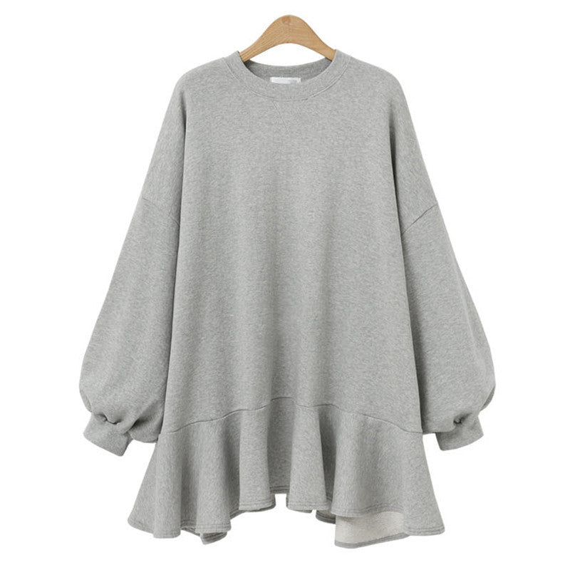 Damen nan oversized Sweatshirtkleid mit Volantsaum und Ballonärmeln EB
