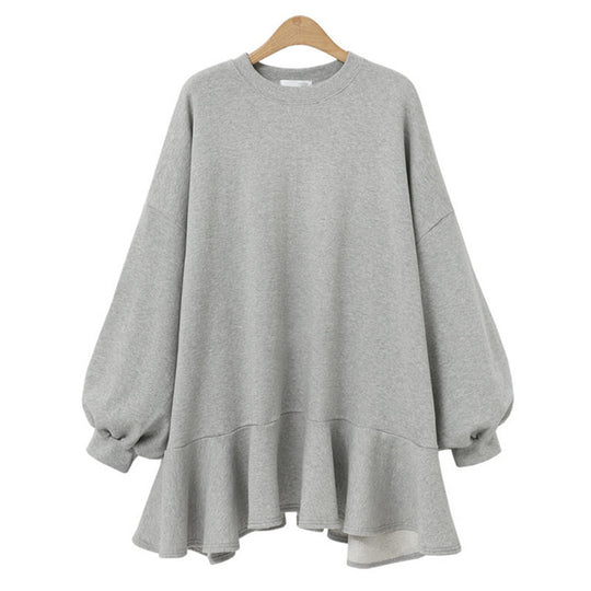 Damen nan oversized Sweatshirtkleid mit Volantsaum und Ballonärmeln EB