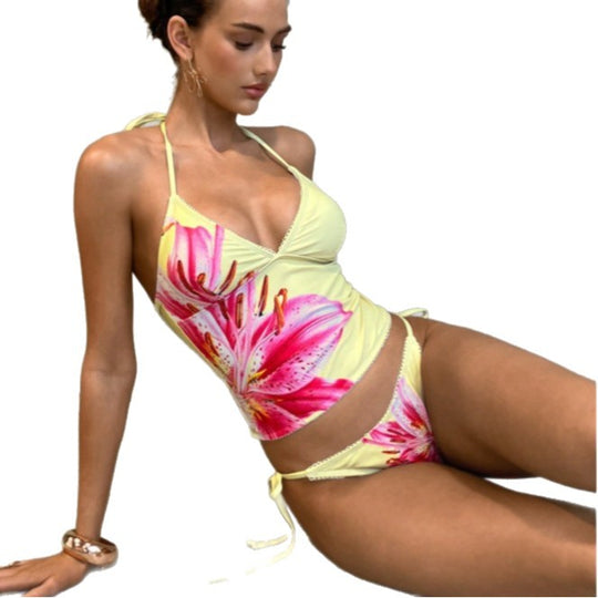 Damen Hochgeschnittener Tankini mit floralen Akzenten EB