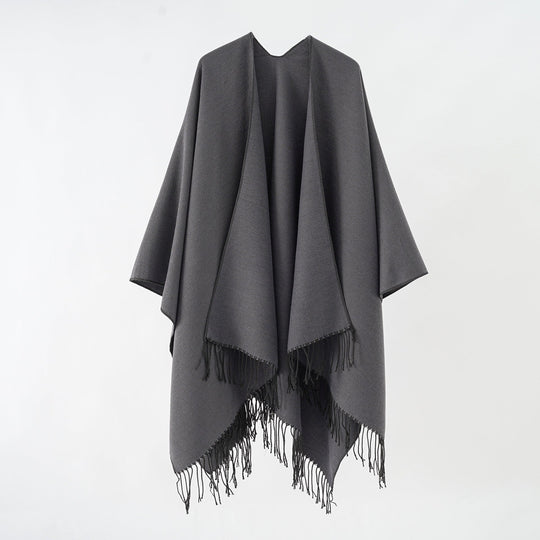 Damen Modischer Fransen-Poncho Aus Weichem Material mit Luxuriösem Fall EB