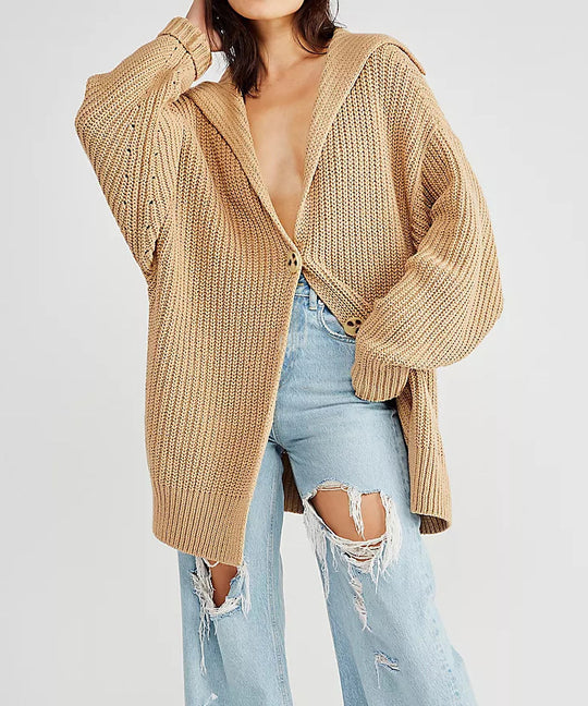 Damen Grobe Strickjacke mit offener Front und lässigem Look EB