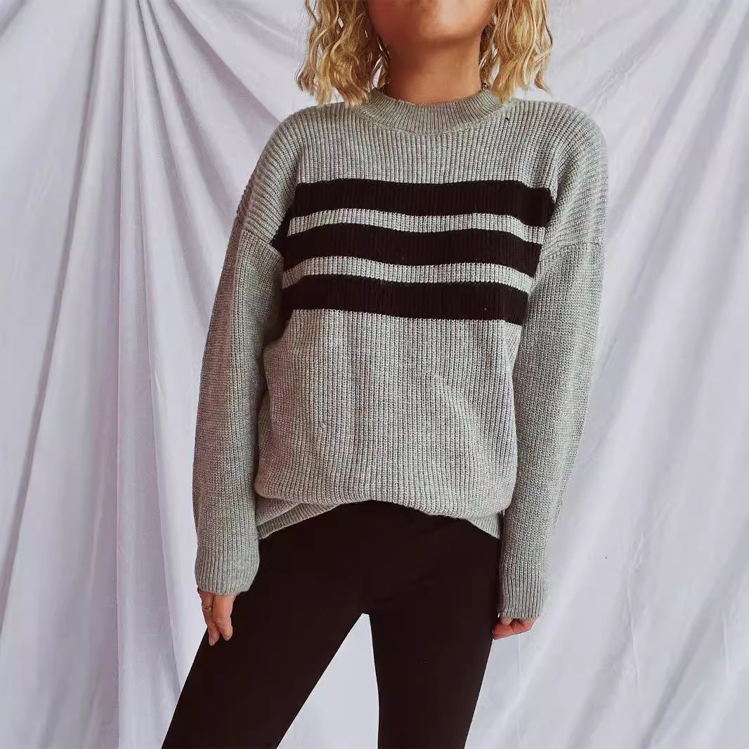 Damen lässiger Strickpullover mit modischen Streifen EB