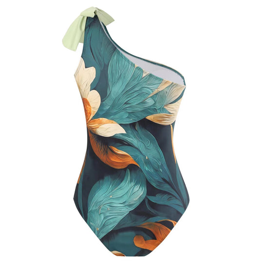 Damen Einteiliger Badeanzug mit asymmetrischem Design und passendem Wickelrock EB