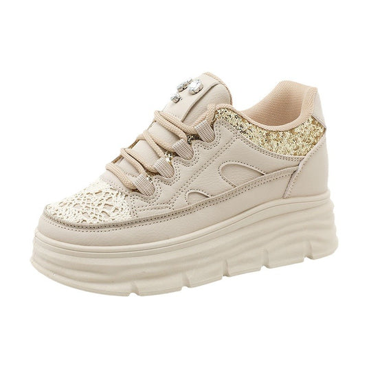 Damen modische Plateau Sneakers mit glitzernden Akzenten und ergonomischem Design EB