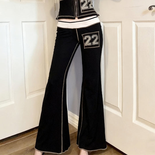 Damen Modische Bootcut-Hose mit elastischem Bund und sportlichen Applikationen EB