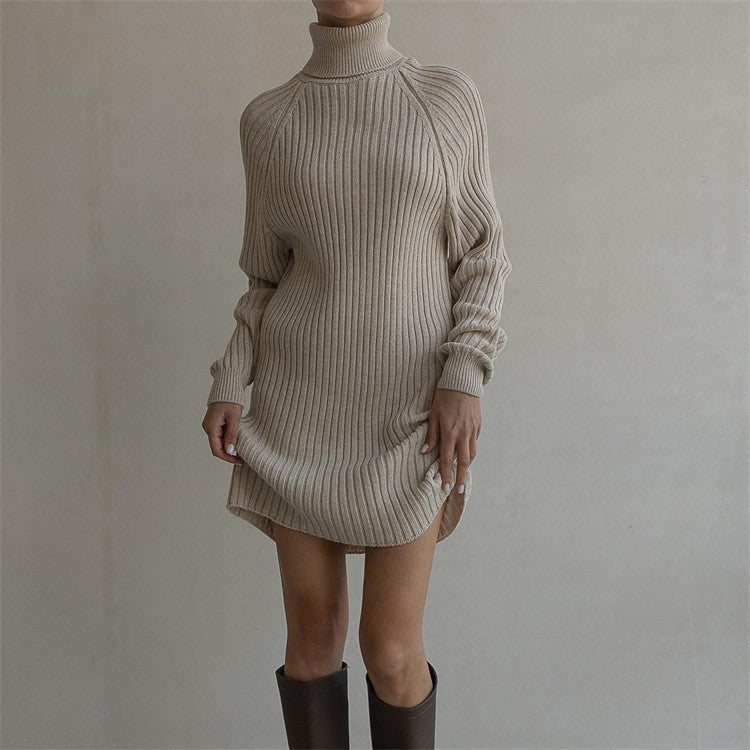 Damen Strickkleid mit hohem Kragen und großen Ärmeln EB