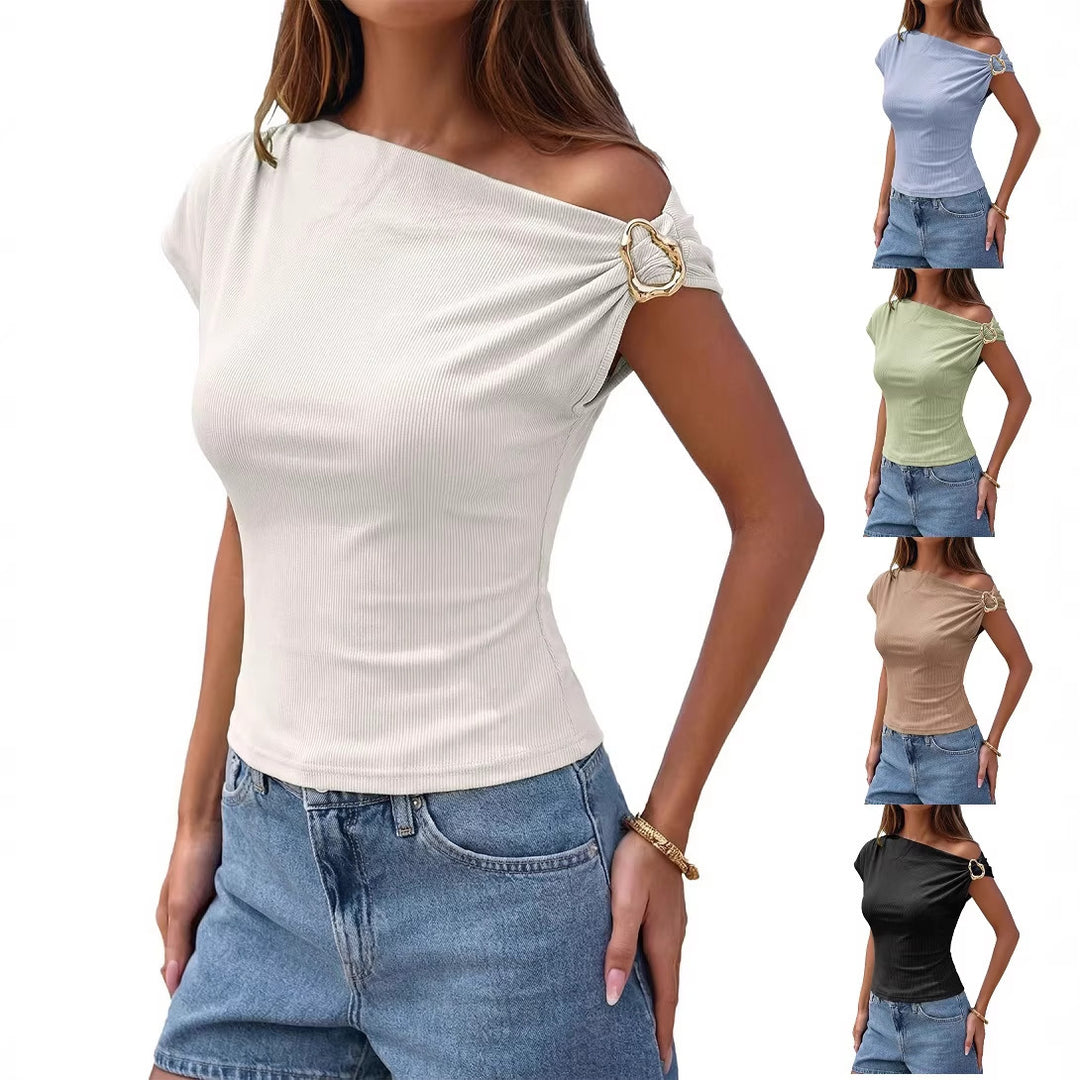 Damen asymmetrisches Oberteil mit modischem Schulterdesign EB