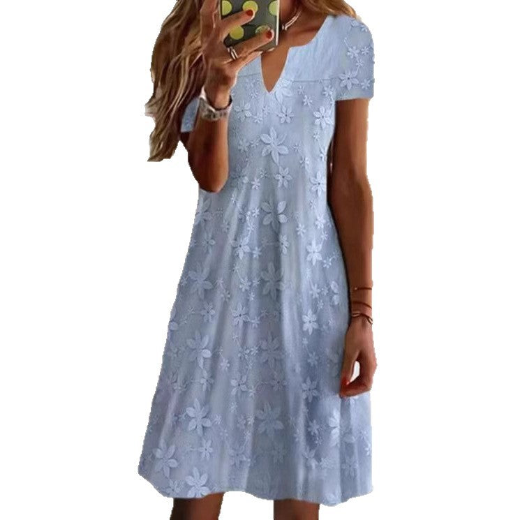 Damen Freizeitkleid mit floralem Stickdesign und V-Ausschnitt Heidi-Mode