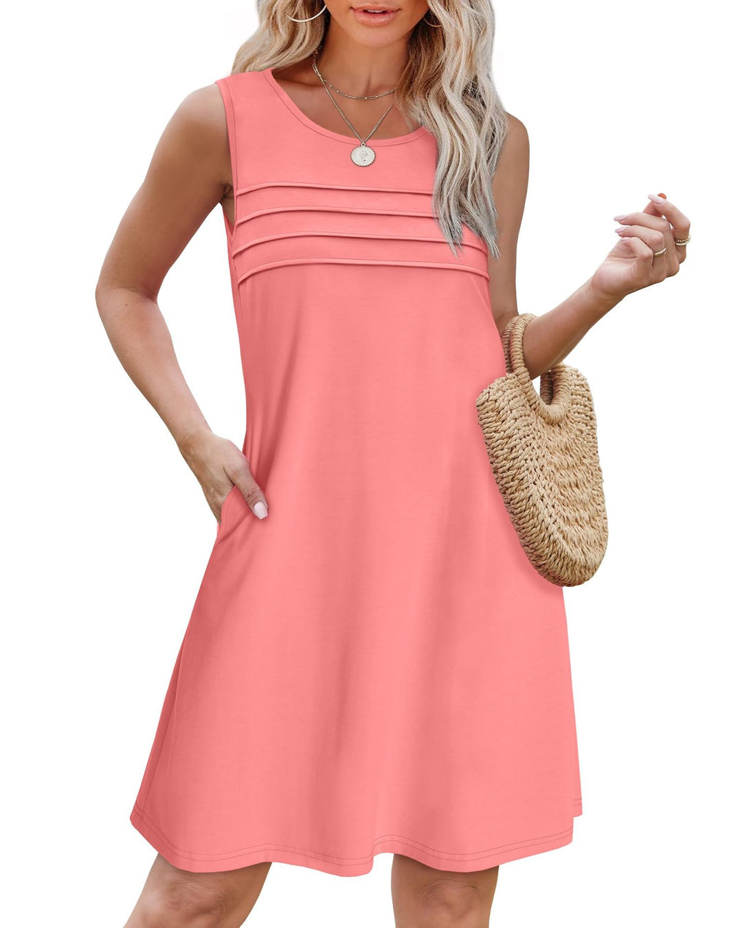 Damen Sommerkleid mit eleganter Faltenstruktur und praktischen Eingrifftaschen EB