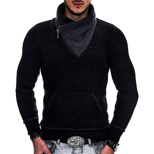 Herren modischer Pullover mit breitem Kragen und innovativer Zip-Detail EB