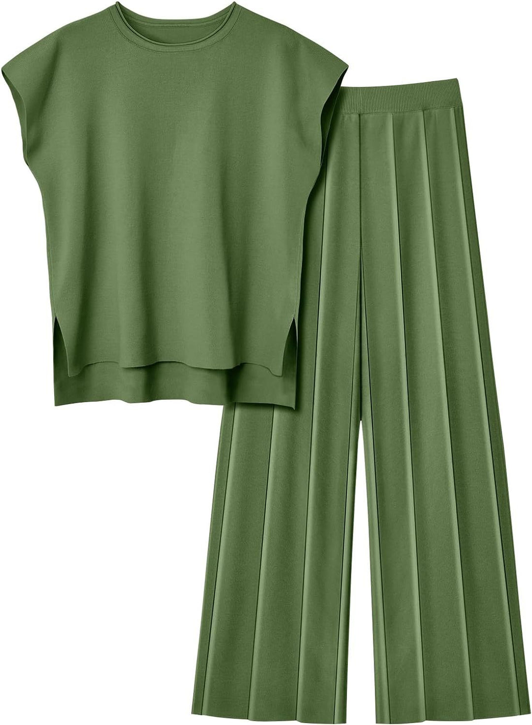 Damen elegantes Set mit kurzärmligem Oberteil und plissierter Hose EB