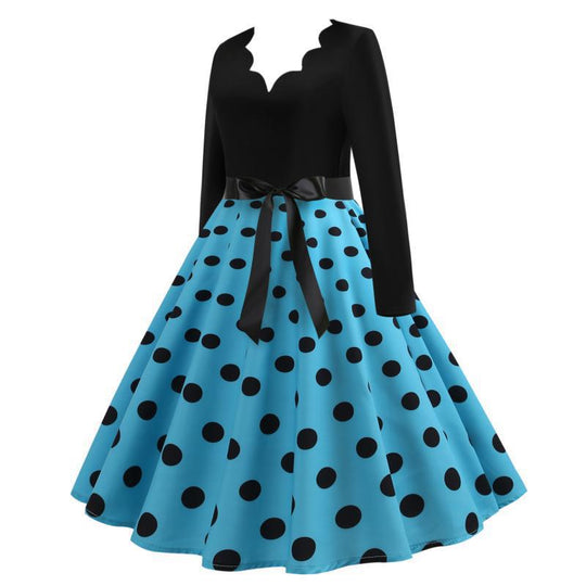 Damen Retro-Swingkleid mit welligem Ausschnitt, taillierter Satin-Schärpe und Tellerrock EB