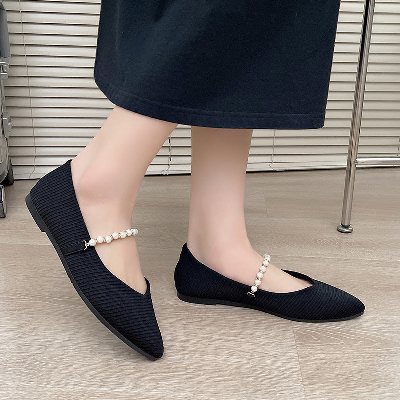 Damen Ballerinas mit dekorativer Perlen-Halterung EB