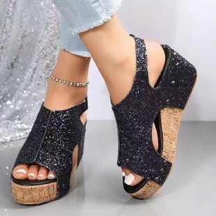 Damen Glitzernde Zehentrenner-Sandalen mit Komfort-Fußbett EB