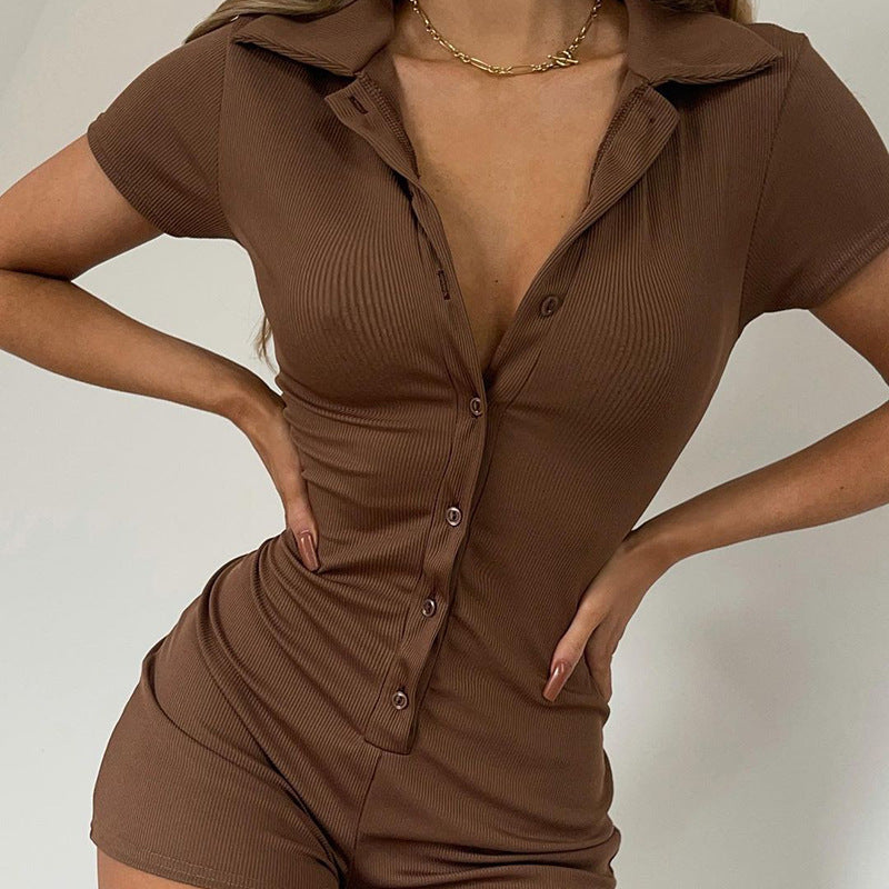 Damen figurbetonter Playsuit mit Knöpfen und kurzer Beinlänge EB