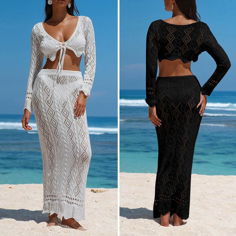Damen Strick-Maxi-Set mit verstellbarem Bund und Schleifenverschluss EB